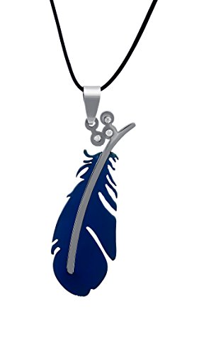 Hanessa Herren u. Damen-Schmuck Feder Blau Halskette Edelstahl Kunst-Leder Geschenk zu Weihnachten für den Mann oder die Frau / Freund oder Freundin / Männer oder Frauen von Hanessa