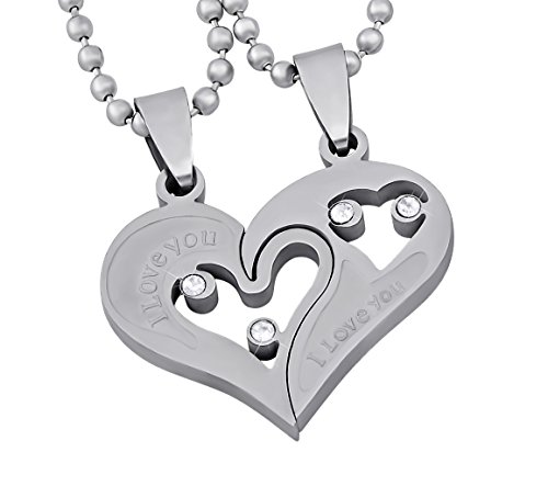 Hanessa Herz-Halsketten Ich Liebe Dich 2 Herz-Anhänger aus Edelstahl in Silber Geschenk zu Weihnachten für Mann oder Frau / Freund oder Freundin von Hanessa