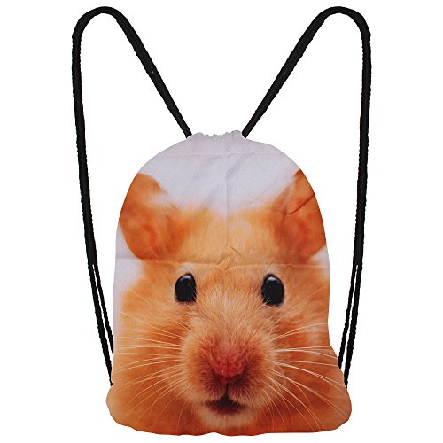 Hanessa Jutebeutel mit Hamster Tier Aufdruck Sportbeutel Tüte Rucksack Beutel Tasche Gym Bag Gymsack Hipster Fashion Sport-tasche Einkaufs-tasche von Hanessa