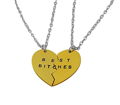 Hanessa Mädchen Schmuck Best Bitches 2 Freundschafts-Ketten Goldenes Herz Best Friends Geschenk für die Frau / Freundin von Hanessa