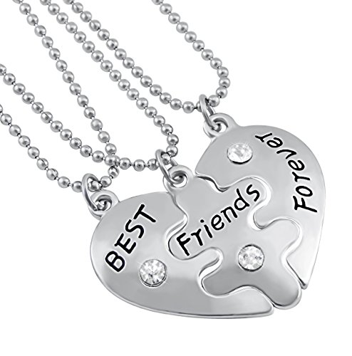 Hanessa Mädchen Schmuck 3 x Freundschafts-Halsketten Best Friends Forever Herz-Anhänger Puzzle Geschenk zu Weihnachten für die beste Freundin/Freundinnen von Hanessa