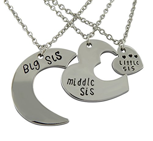 Hanessa Mädchen Schmuck silberne Schwester-Hals-kette 3 Ketten Big / Middle / Little-Sister Herz Geschenk zu Weihnachten für die Töchter / Tochter / Schwester / Schwestern / Freundin / Freundinnen von Hanessa