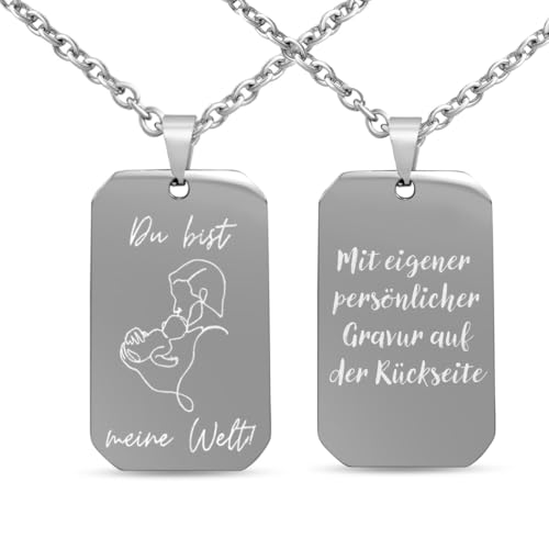 Hanessa Personalisierte Dog Tag Kette Gravur in silber - Für den besten Papa aus Edelstahl- Personalisierte Kette für den Vater Herren - Erkennungsmarke Männer Halskette Dog Tag von Hanessa