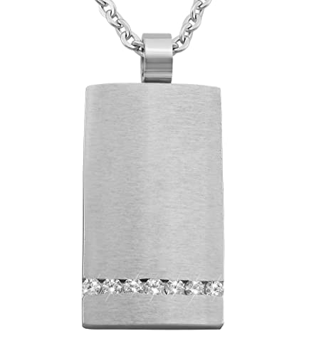 Hanessa Personalisierte Kette mit Gravur Edelstahl 45 + 5 cm mit Anhänger Rechteck mit Zirkonia Stein in silber - Personalisierte Halskette für Frauen - Personalisierter Schmuck Damen Kettenanhänger von Hanessa