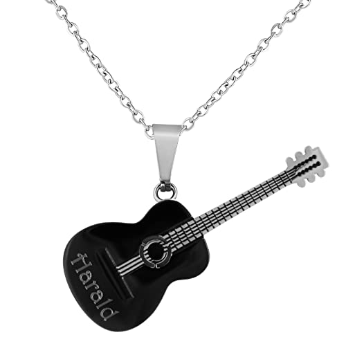 Hanessa Personalisierte Kette mit Gravur Edelstahl 45-60 cm mit Anhänger Gitarre in schwarz - Personalisierte Halskette für Männer und Frauen - Personalisierter Schmuck Damen Herren von Hanessa