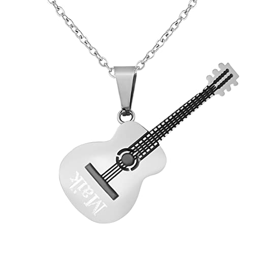 Hanessa Personalisierte Kette mit Gravur Edelstahl 45-60 cm mit Anhänger Gitarre in silber - Personalisierte Halskette für Männer und Frauen - Personalisierter Schmuck Damen Herren von Hanessa