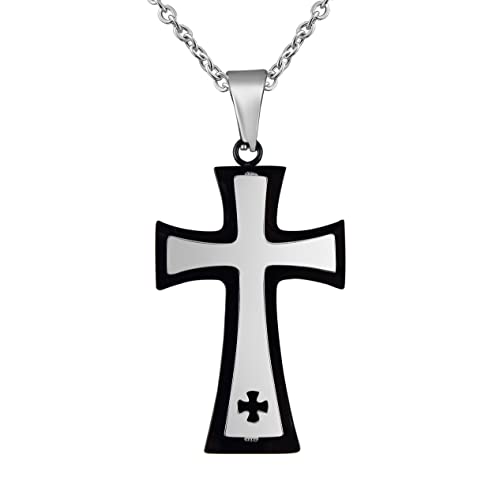 Hanessa Personalisierte Kette mit Gravur Edelstahl 45-60 cm mit Anhänger Kreuz in silber und schwarz - Personalisierte Halskette für Männer - Personalisierter Schmuck Herren von Hanessa