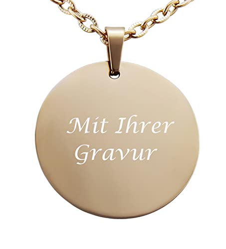 Hanessa Personalisierte Kette mit Gravur Edelstahl 48 cm mit Anhänger rund in gold - Personalisierte Halskette für Männer und Frauen - Personalisierter Schmuck Damen Herren von Hanessa