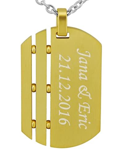 Hanessa Personalisierte Kette mit Gravur Edelstahl 50 cm mit Anhänger Dog Tag Erkennungsmarke in gold - Personalisierte Halskette für Männer und Frauen - Personalisierter Schmuck Damen Herren von Hanessa