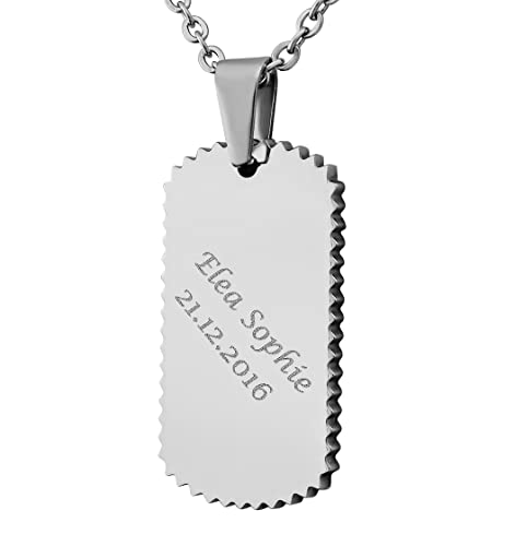 Hanessa Personalisierte Kette mit Gravur Edelstahl 50 cm mit Anhänger Dog Tag Erkennungsmarke in silber - Personalisierte Halskette für Männer und Frauen - Personalisierter Schmuck Damen Herren von Hanessa