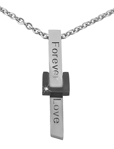 Hanessa Personalisierte Kette mit Gravur Edelstahl 50 cm mit Anhänger Forever Love Stab in silber schwarz - Personalisierte Halskette für Männer - Personalisierter Schmuck Herren Kettenanhänger von Hanessa