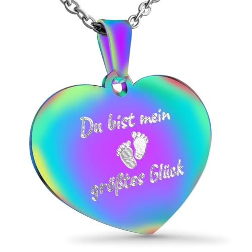 Hanessa Personalisierte Kette mit Gravur Edelstahl 50 cm mit Anhänger Herz in Rainbow - Personalisierte Halskette für Frauen - Personalisierter Schmuck Damen Kettenanhänger Hanessa Personalisierte Kette mit Gravur Edelstahl 50 cm mit Anhänger Herz in Rainbow - Personalisierte Halskette für Frauen - Personalisierter Schmuck Damen Kettenanhänger von Hanessa