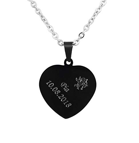 Hanessa Personalisierte Kette mit Gravur Edelstahl 50 cm mit Anhänger Herz in schwarz - Personalisierte Halskette für Männer und Frauen - Personalisierter Schmuck Damen Herren von Hanessa