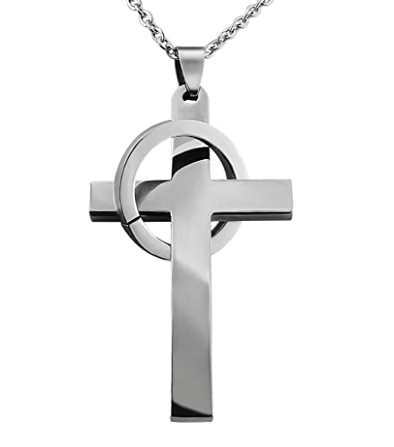 Hanessa Personalisierte Kette mit Gravur Edelstahl 50 cm mit Anhänger Kreuz mit Datum in silber - Personalisierte Halskette für Männer - Personalisierter Schmuck Herren Kettenanhänger von Hanessa