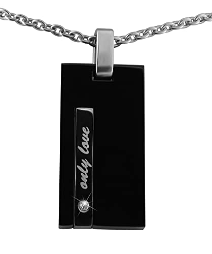 Hanessa Personalisierte Kette mit Gravur Edelstahl 50 cm mit Anhänger Rechteck Only Love in silber schwarz - Personalisierte Halskette für Frauen - Personalisierter Schmuck Damen Kettenanhänger von Hanessa