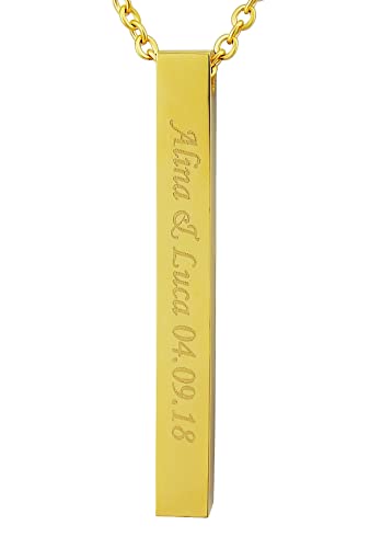 Hanessa Personalisierte Kette mit Gravur Edelstahl 50 cm mit Anhänger Rechteck Stab in gold - Personalisierte Halskette für Männer und Frauen - Personalisierter Schmuck Damen Herren von Hanessa