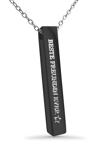 Hanessa Personalisierte Kette mit Gravur Edelstahl 50 cm mit Anhänger Rechteck Stab in schwarz - Personalisierte Halskette für Männer und Frauen - Personalisierter Schmuck Damen Herren von Hanessa