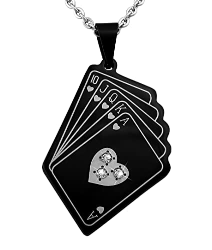 Hanessa Personalisierte Kette mit Gravur Edelstahl 50 cm mit Anhänger Spielkarten Royal Flush in silber schwarz - Personalisierte Halskette für Männer - Personalisierter Schmuck Herren Kettenanhänger Hanessa Personalisierte Kette mit Gravur Edelstahl 50 cm mit Anhänger Spielkarten Royal Flush in silber schwarz - Personalisierte Halskette für Männer - Personalisierter Schmuck Herren Kettenanhänger von Hanessa