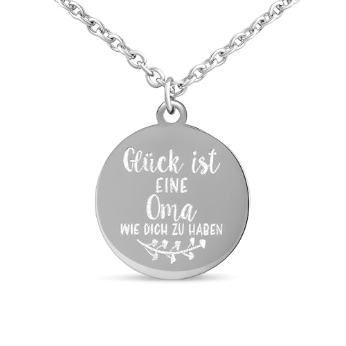 Hanessa Personalisierte Kette mit Gravur Edelstahl 50 cm mit Anhänger rund in silber - Glück ist es eine Oma wie dich zu haben - Personalisierter Schmuck Damen von Hanessa