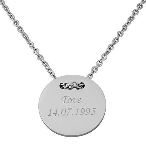 Hanessa Personalisierte Kette mit Gravur Edelstahl 50 cm mit Anhänger rund in silber - Personalisierte Halskette für Männer und Frauen - Personalisierter Schmuck Damen Herren von Hanessa