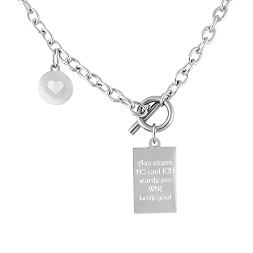 Hanessa Personalisierte Kette mit Gravur Edelstahl 55 cm mit Anhänger Dog Tag und rund in silber - Personalisierte Halskette für Frauen - Personalisierter Schmuck Damen von Hanessa