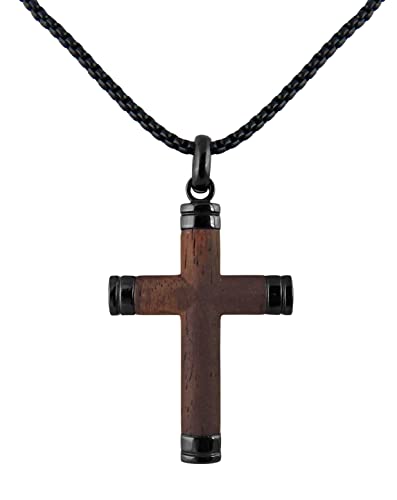 Hanessa Personalisierte Kette mit Gravur Edelstahl 57+5 cm mit Anhänger Kreuz in schwarz - Personalisierte Halskette für Männer und Frauen - Personalisierter Schmuck Damen Herren von Hanessa