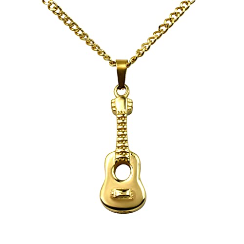 Hanessa Personalisierte Kette mit Gravur Edelstahl 60 cm mit Anhänger Gitarre in gold - Personalisierte Halskette für Männer und Frauen - Personalisierter Schmuck Damen Herren von Hanessa