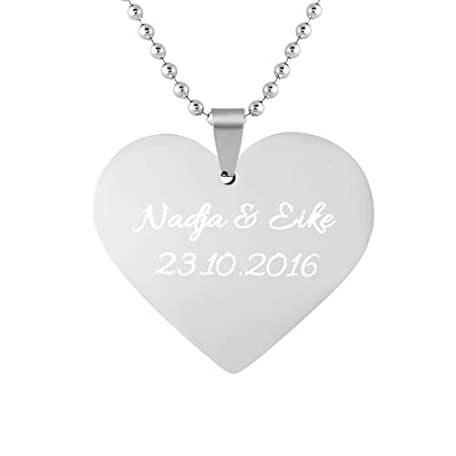 Hanessa Personalisierte Kette mit Gravur Edelstahl 60 cm mit Anhänger Herz in silber - Personalisierte Halskette für Frauen - Personalisierter Schmuck Damen von Hanessa