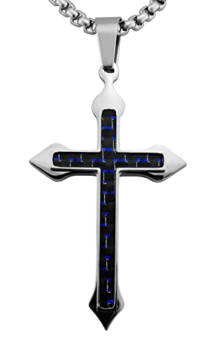 Hanessa Personalisierte Kette mit Gravur Edelstahl 60 cm mit Anhänger Kreuz in silber schwarz blau - Personalisierte Halskette für Männer und Frauen - Personalisierter Schmuck Damen Herren von Hanessa