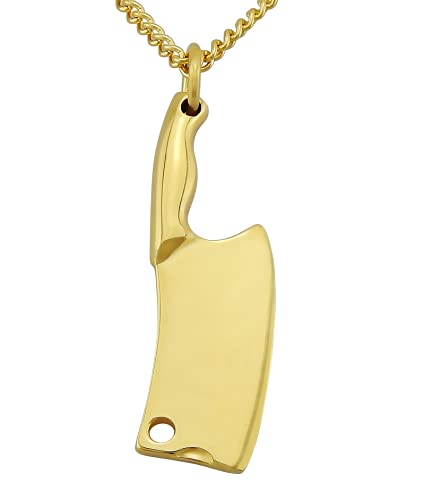 Hanessa Personalisierte Kette mit Gravur Edelstahl 60 cm mit Anhänger Messer Beil in gold - Personalisierte Halskette für Männer - Personalisierter Schmuck Herren Kettenanhänger von Hanessa