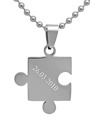 Hanessa Personalisierte Kette mit Gravur Edelstahl 60 cm mit Anhänger Puzzle Teil einzeln in silber - Personalisierte Halskette für Männer und Frauen - Personalisierter Schmuck Damen Herren von Hanessa