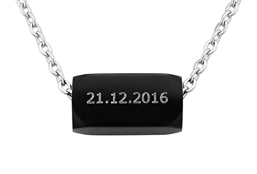 Hanessa Personalisierte Kette mit Gravur Edelstahl 60 cm mit Anhänger Quader in schwarz - Personalisierte Halskette für Männer und Frauen - Personalisierter Schmuck Damen Herren von Hanessa