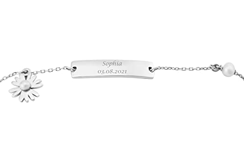 Hanessa Personalisiertes Armband mit Gravur Mädchen 925 Silber Länge verstellbar 17,5-19 cm | Individuelle Geschenke Kinder mit Wunschgravur | Personalisierte Armbänder mit Namen von Hanessa