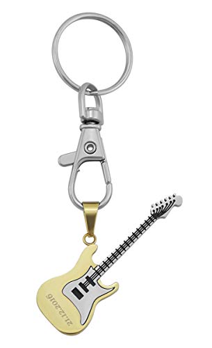 Hanessa Schlüsselanhänger personalisiert E-Gitarre für Musiker | Schlüsselanhänger mit Gravur Edelstahl Gold | Personalisierte Geschenke für Mama Papa | Schlüssel Anhänger Text Name Datum von Hanessa