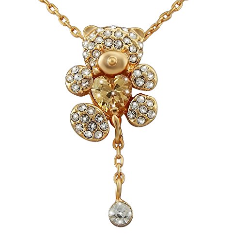 Hanessa Schmuck Hals-kette mit Bären-Anhänger Mädchen-Damen-Schmuck Vergoldet Teddy-Bär mit Strass-Steinen Geschenk zu Weihnachten für die Ehe-Frau / Freundin / Frauen von Hanessa