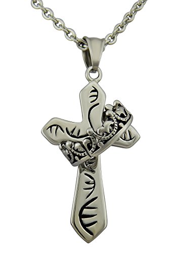 Hanessa Schmuck Hals-kette in Silber Kreuz-Anhänger mit Krone Herren-Schmuck Edelstahl Kreuz, Religion, Kirche, Jesus, Gott, Geschenk zu Weihnachten für den Ehe-Mann / Freund / Männer von Hanessa