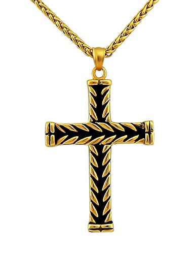 Hanessa Schmuck Hals-kette mit Kreuz-Anhänger Herren-Schmuck Vergoldet in Schwarz-Gold, Religion, Kirche, Jesus, Gott, Geschenk zu Weihnachten für den Ehe-Mann / Freund / Männer von Hanessa