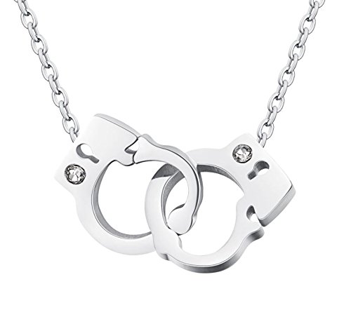 Hanessa Schmuck für Damen silberne Hals-Kette mit Handschellen-Anhänger Edelstahl in Silber Strass-Steine Geschenk zu Weihnachten für Ehe-Frau / Freundin / Frauen von Hanessa