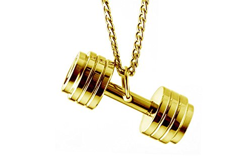 Hanessa Schmuck für Herren Hals-Kette mit Hantel-Anhänger Titan-Stahl in Gold Geschenk zu Weihnachten für Ehe-Mann / Freund / Männer von Hanessa