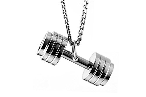 Hanessa Schmuck für Herren Hals-Kette mit Hantel-Anhänger Titan-Stahl in Silber Geschenk zu Weihnachten für Ehe-Mann / Freund / Männer von Hanessa