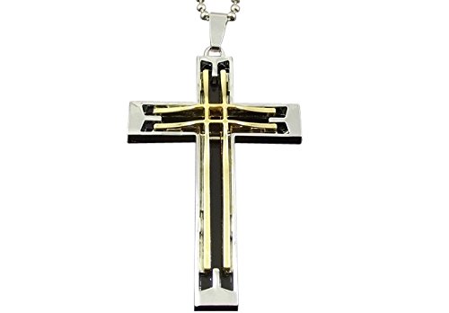 Hanessa Schmuck für Männer Edle Edelstahl Herren Halskette Gold Kreuz Schwarz Geschenk zu Weihnachten für den Mann / Freund von Hanessa