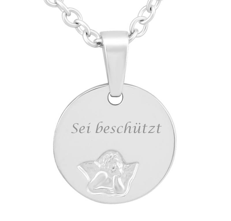 925 Sterling Silber Kette Mit Gravur 42 + 3 cm Anhänger Schutzengel Engel | Silberkette Für Damen Kinder Schmuck Personalisiert von HanessaDE