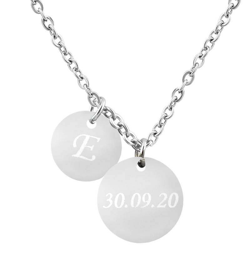 Personalisierte Kette Mit Gravur 2 Runde Anhänger Aus Edelstahl in Silber Personalisierte Geschenke Für Männer Und Frauen von HanessaDE