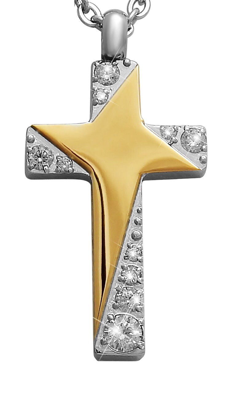 Personalisierte Kette Mit Gravur Anhänger Kreuz in Gold Strass Steinen Edelstahl Personalisierte Geschenke von HanessaDE