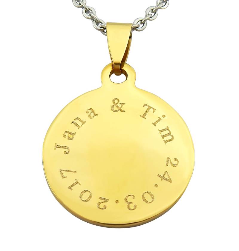 Personalisierte Kette Mit Gravur Anhänger Mir Runder Aus Edelstahl in Gold Personalisierte Geschenke von HanessaDE
