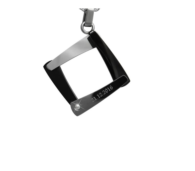 Personalisierte Kette Mit Gravur Anhänger Quadrat in Schwarz/Silber Edelstahl Strass Stein Personalisierte Geschenke von HanessaDE