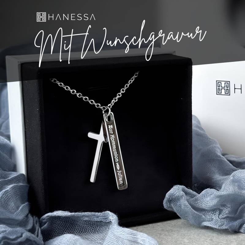 Personalisierte Kette Mit Gravur Anhänger Kreuz Zur Konfirmation/Taufe Aus Edelstahl in Silber Personalisierte Geschenke von HanessaDE