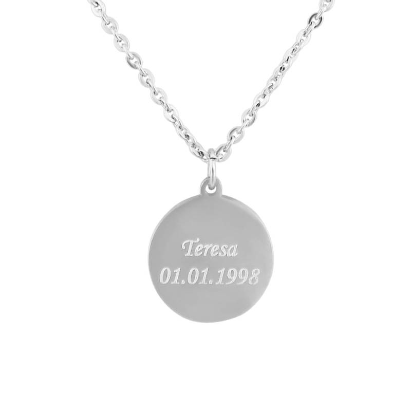 Personalisierte Kette Mit Gravur Kleiner Runder Anhänger Edelstahl in Silber Personalisierte Geschenke Männer Und Frauen von HanessaDE