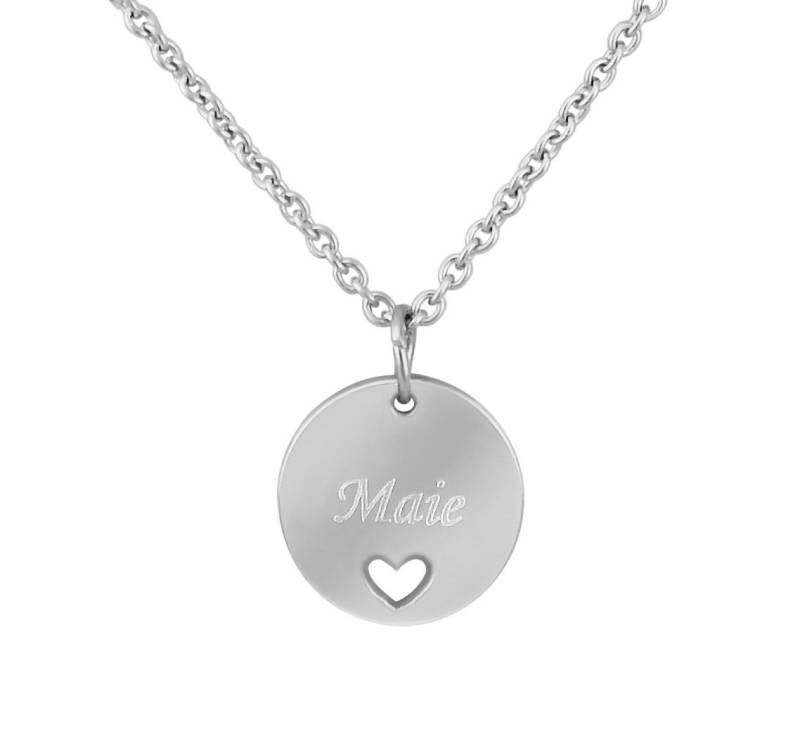 Personalisierte Kette Mit Gravur Kleiner Runder Anhänger Herz Edelstahl in Silber Personalisierte Geschenke von HanessaDE