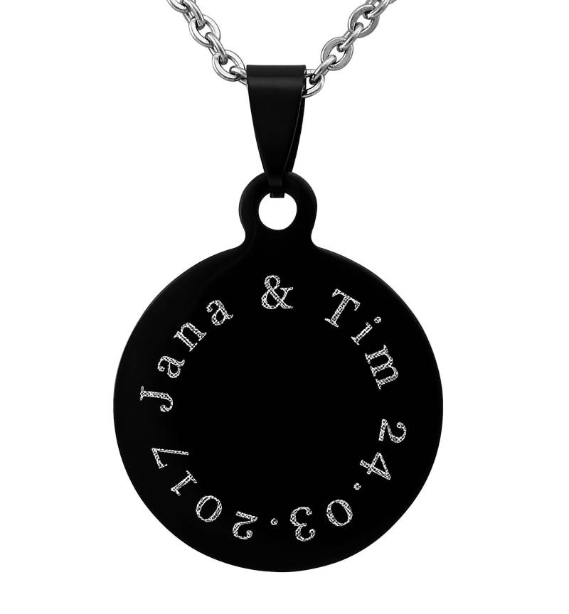 Personalisierte Kette Mit Gravur Kreis Anhänger Rundlaufendem Text Aus Edelstahl in Schwarz Personalisierte Geschenke von HanessaDE